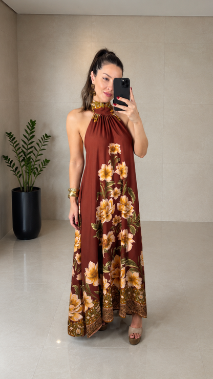 Vestido Feminino Longo Floral Elegante em Tecido Leve Premium – Flower Mahfê