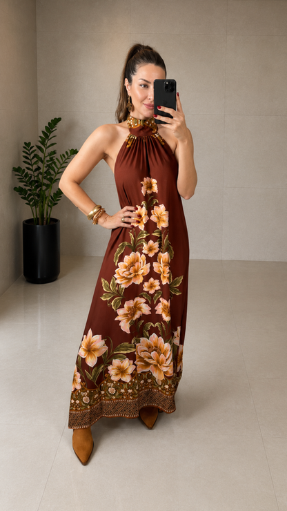 Vestido Feminino Longo Floral Elegante em Tecido Leve Premium – Flower Mahfê