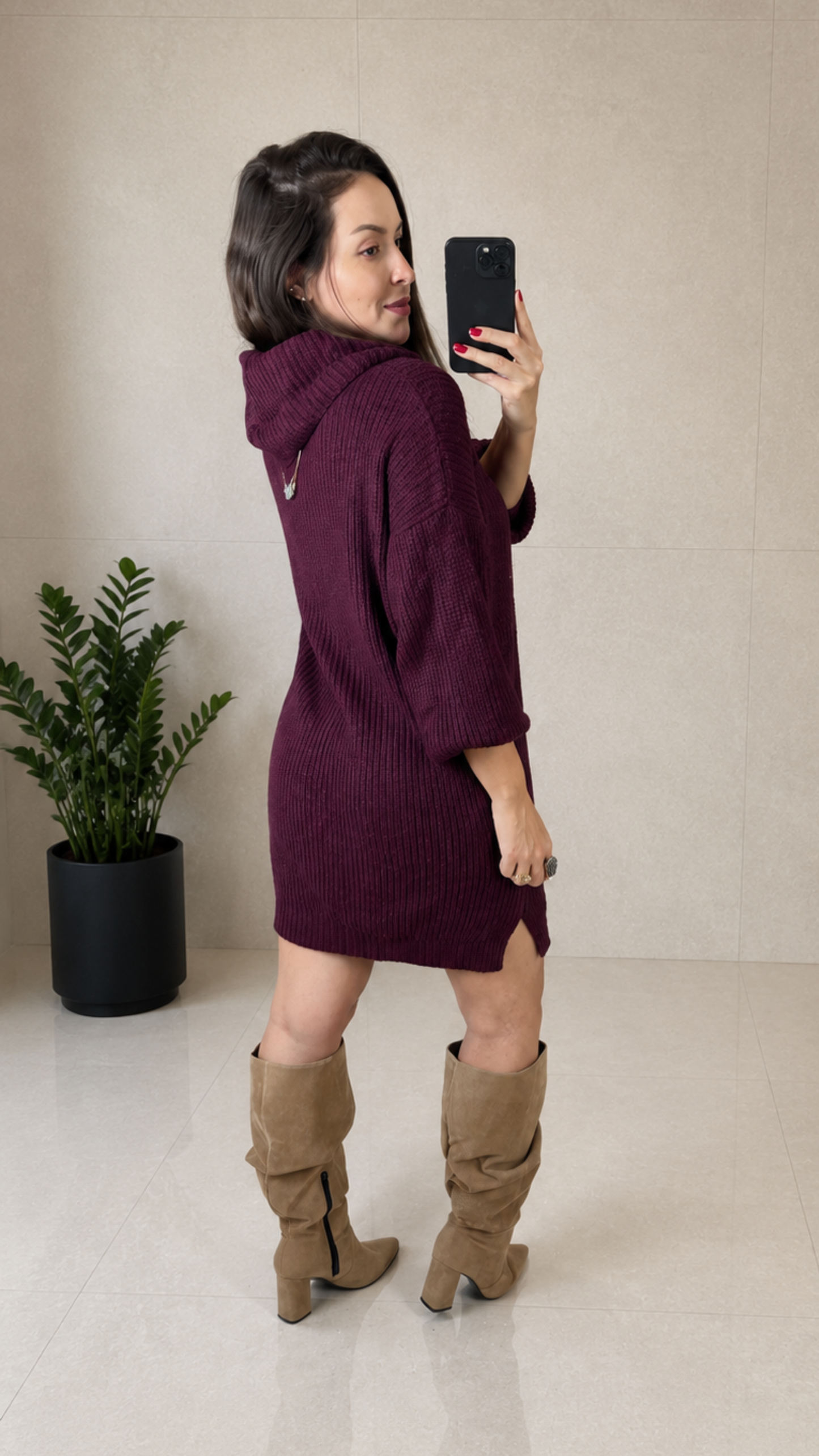 Vestido Feminino Tricot Gola Alta Oversized em Malha Macia – Mahfê