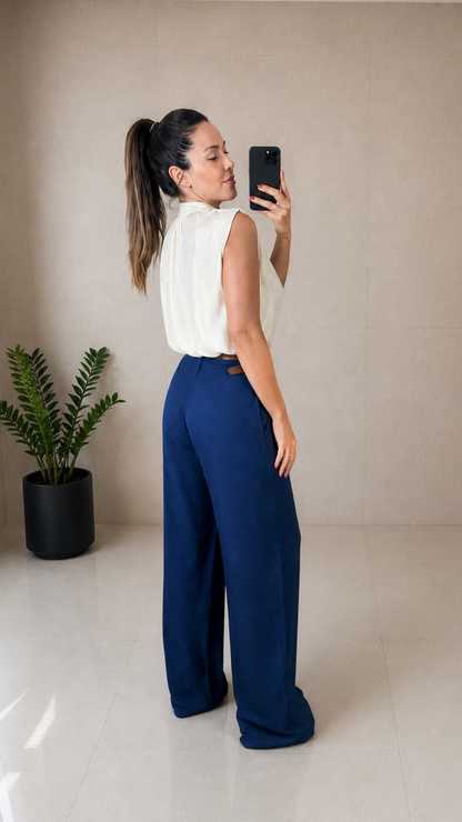 Blusa Feminina Helena Gola Alta Sem Manga em Viscose Leve Premium – Mahfê