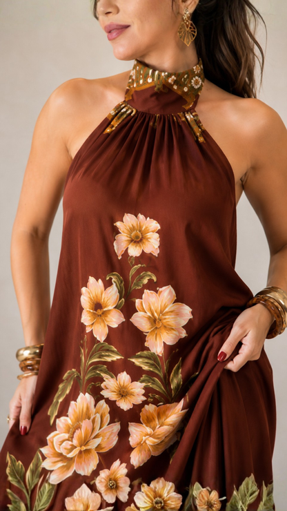 Vestido Feminino Longo Floral Elegante em Tecido Leve Premium – Flower Mahfê