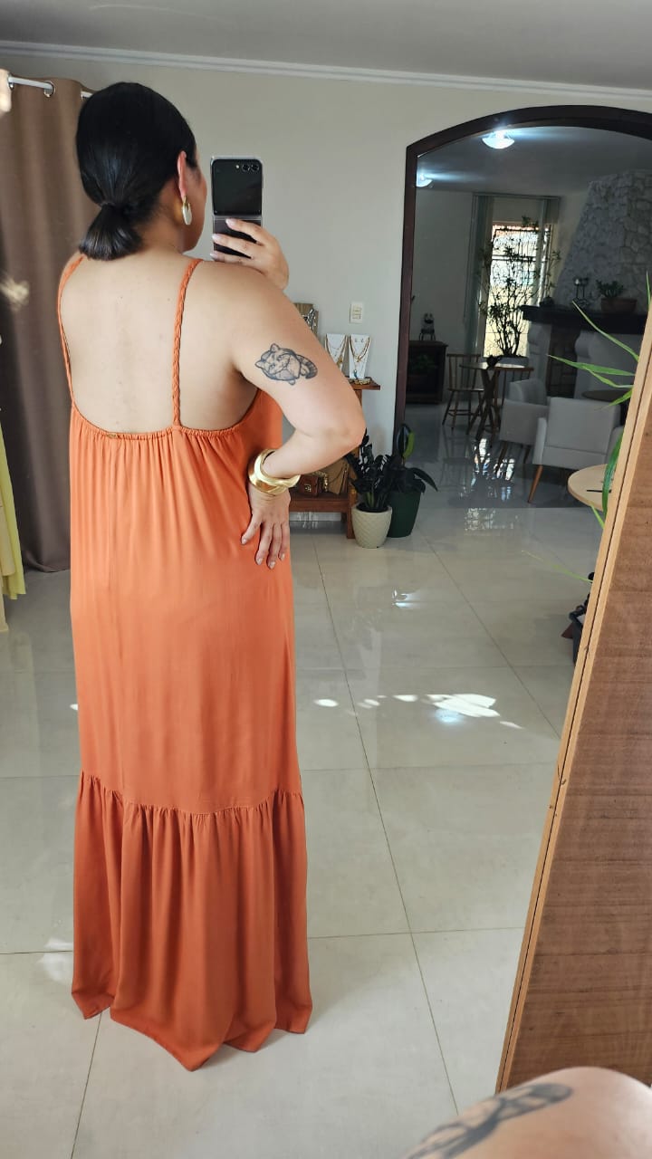 Vestido Longo Feminino Alça Fina Decote Halter em Viscose Leve – Mahfê