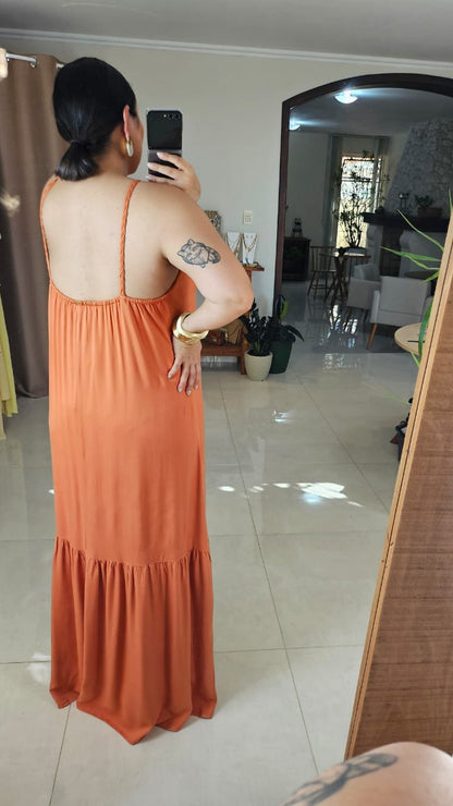 Vestido Longo Feminino Alça Fina Decote Halter em Viscose Leve – Mahfê
