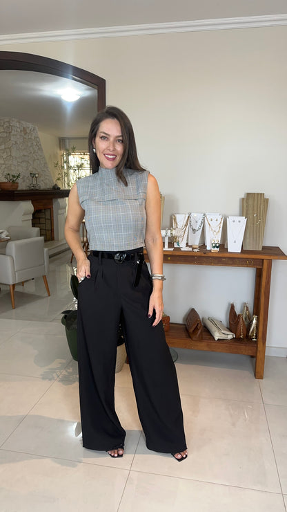 Blusa Feminina Xadrez Elegante Gola Alta em Tecido Premium – Chess Mahfê