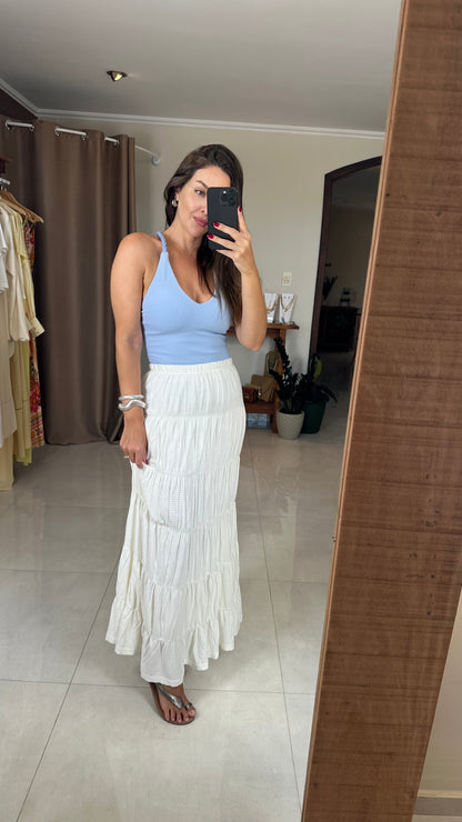Saia Longa Feminina Melissa em Viscose Texturizada com Babados – Mahfê