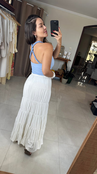 Saia Longa Feminina Melissa em Viscose Texturizada com Babados – Mahfê
