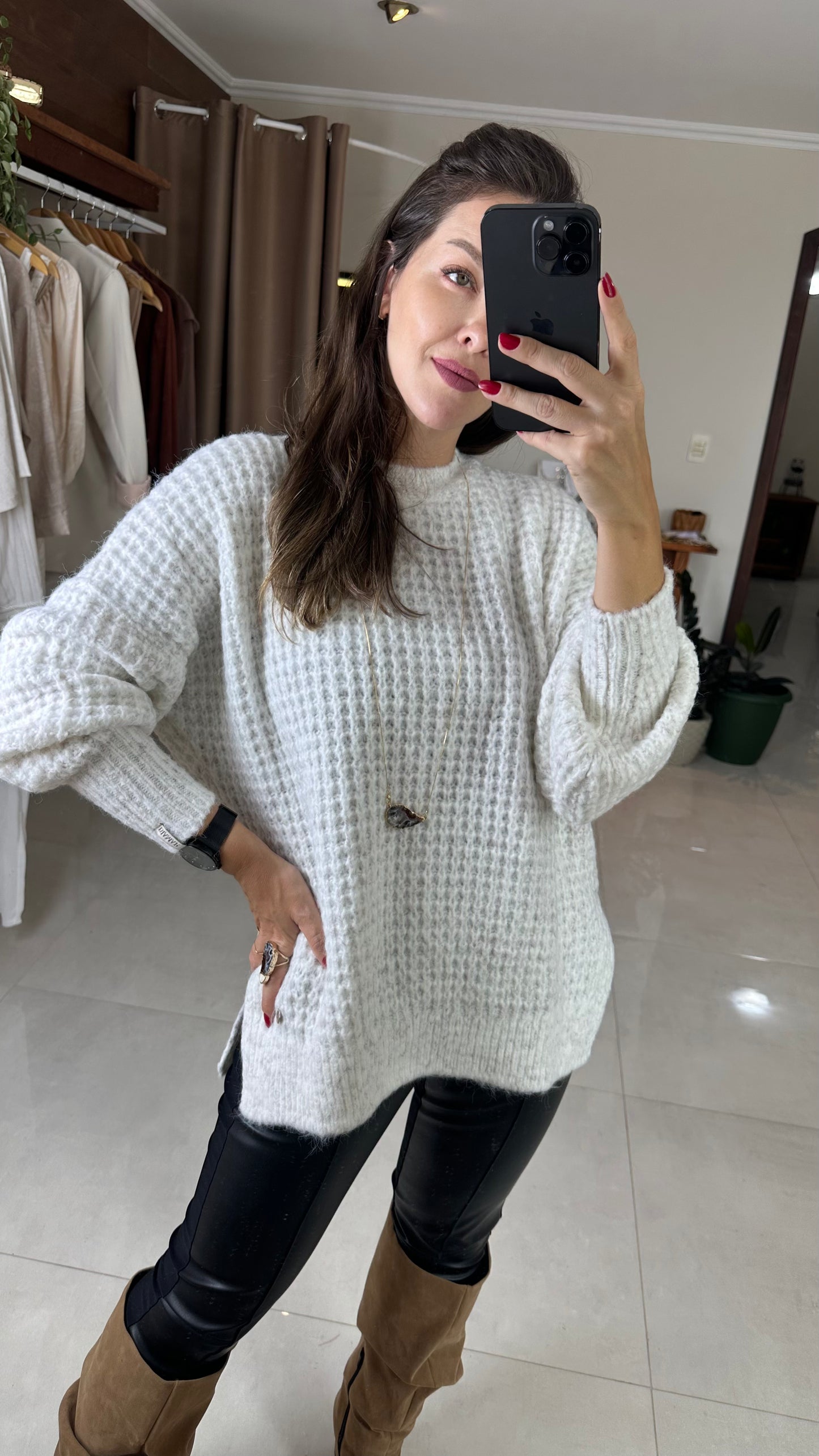 Blusa Tricot Feminina Gola Removível Textura Maxi Comfort – Mahfê