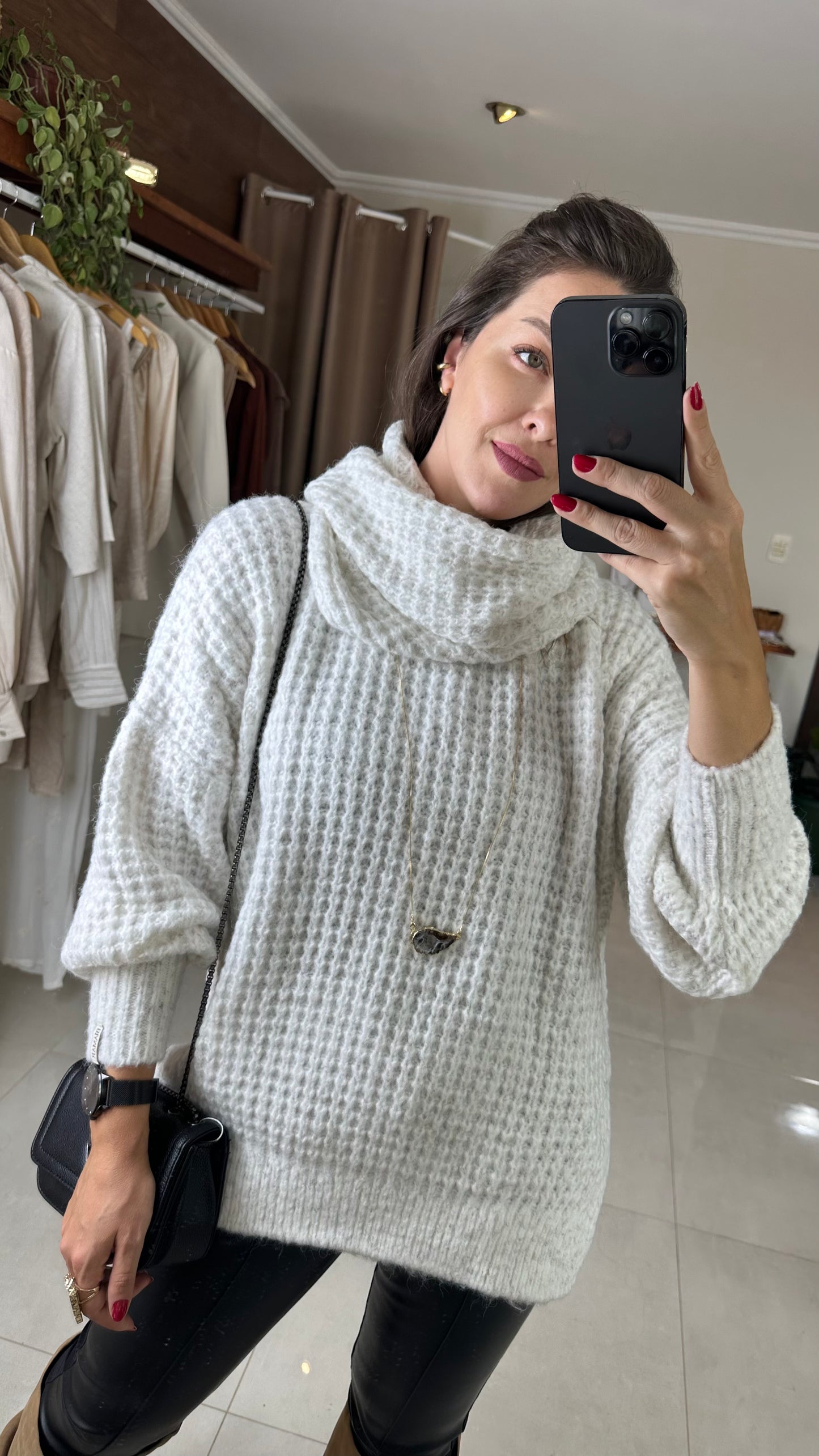 Blusa Tricot Feminina Gola Removível Textura Maxi Comfort – Mahfê