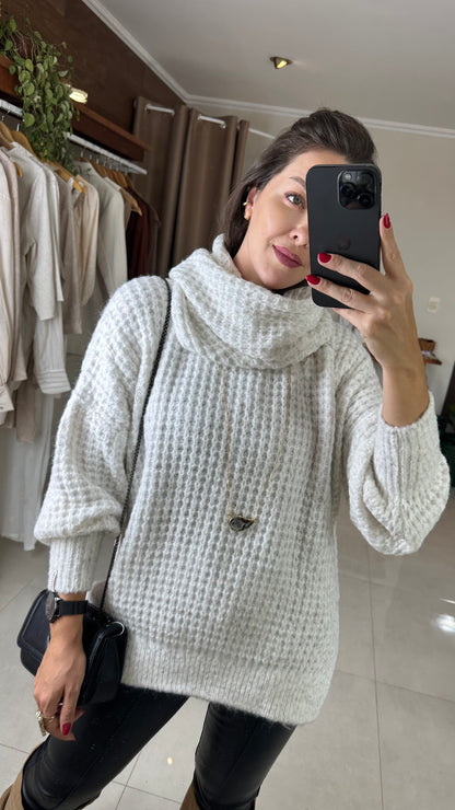 Blusa Tricot Feminina Gola Removível Textura Maxi Comfort – Mahfê