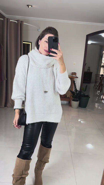 Blusa Tricot Feminina Gola Removível Textura Maxi Comfort – Mahfê